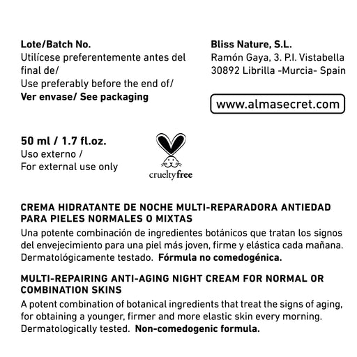 Crema Noche Reparadora Antiedad - Jojoba, Té Verde & Hialurónico - 50 ml - Alma Secret - 2