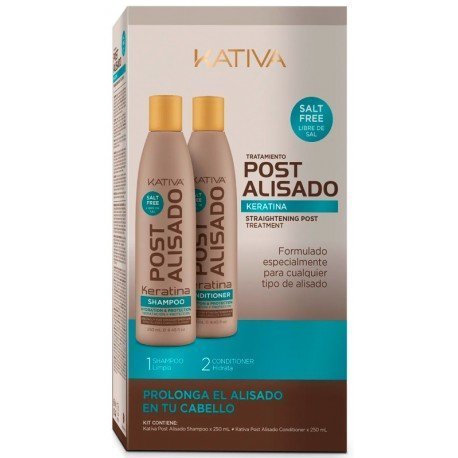 Tratamiento Post Alisado Keratina - Champú 250 ml y Acondicionador 250 ml - Kativa - 1