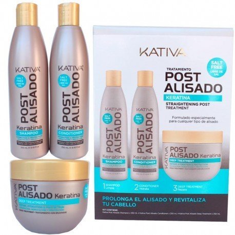 Tratamiento Post Alisado Keratina - Champú 250 Ml, Acondicionador 250 ml y Mascarilla 250 ml - Kativa - 1