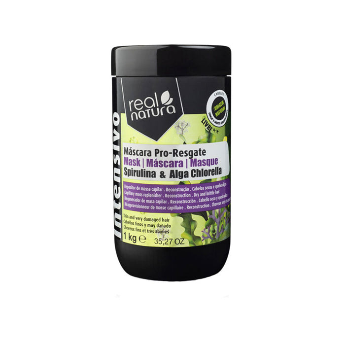 Mascarilla sin Sal para Cabellos Dañados con Spirulina y Alga Clorella 1000 ml - Máscara Sem Sal Pro-resgate Spirulina E Alga Chlorella 1000 ml - Real Natura - 1