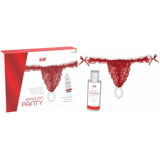 Brazilian Panty Rojo + Sliding Gel de Fresa - Intt - 1