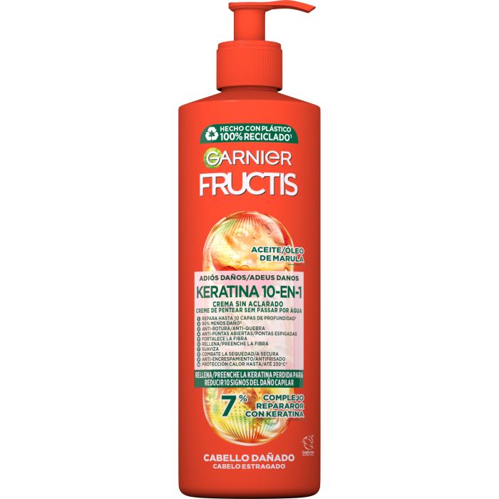 Fructis Crema sin Aclarado 10-en-1 Adiós Daños con Aceite de Marula para Cabello Dañado 400 ml - Garnier - 1