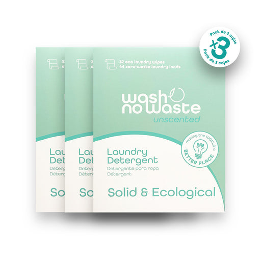 Detergente en tiras biodegradable - Sin Fragancia - Pack de 3 - Wash No Waste - 1