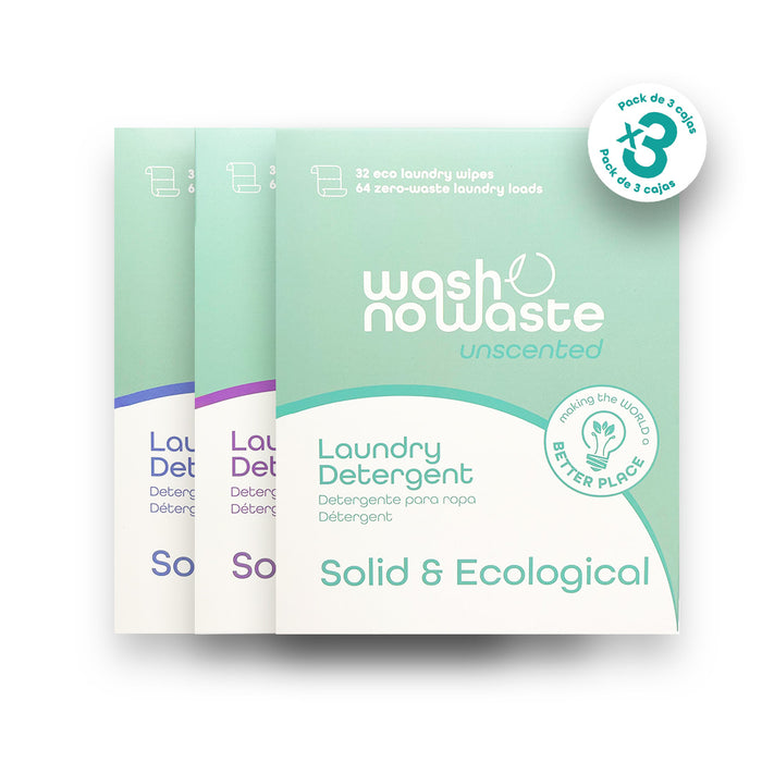 Detergente en tiras Biodegradable - Pack de 3 - Lavanda, Brisa Oceánica y Sin Fragancia - Wash No Waste - 1